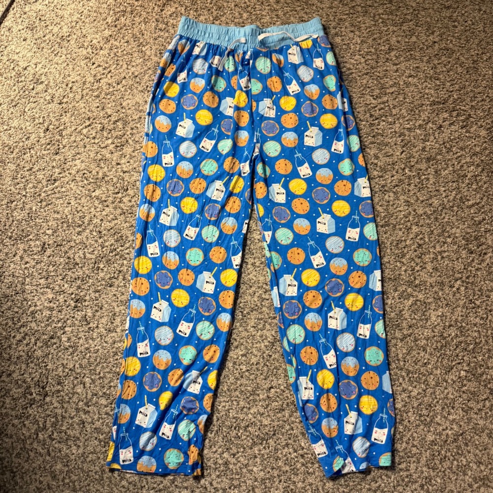 Little Sleepies Mens Milk and Cookies Bamboo Lunaluxe Pajama Pants Blue Medium